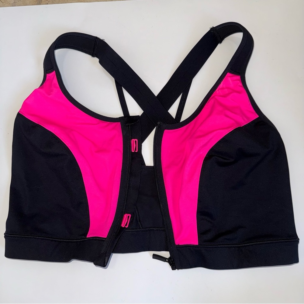 LIVI Active 44G Front Zip Sports Bra Black Pink High Impact Support Plus Size - Picture 2 of 9
